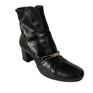 Carlo Pazolini Anke Boot Bootie Black Round Toe Side Zip Block Heel Gold…
